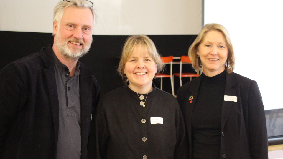 Anders Lindgren, Vera Telemo och Jeanette Lindh Svanqvist på företagsfrukost med tema industriell symbios och hållbar omställning 