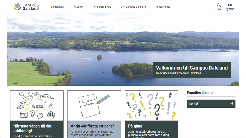 Skärmavbild på Campus Dalslands hemsida