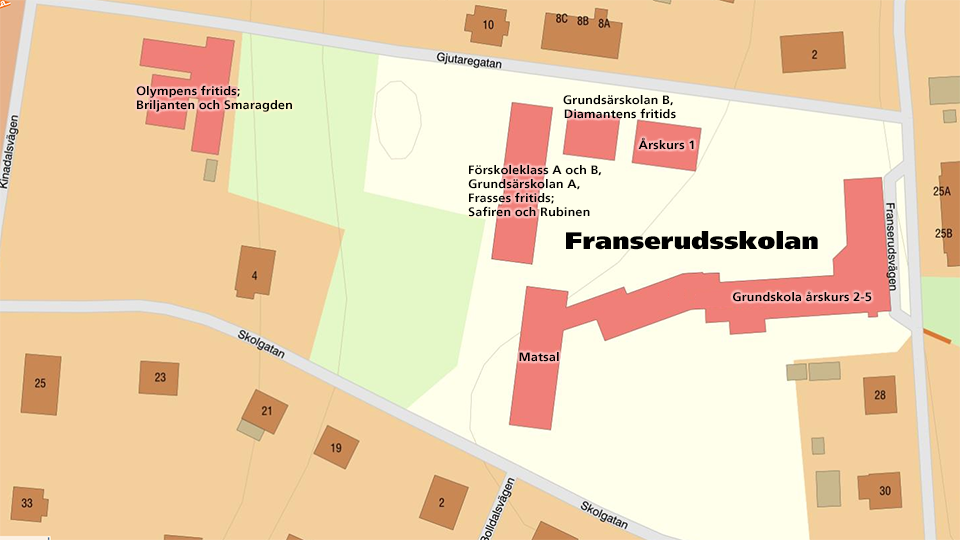 Karta över Franserudsskolans område.