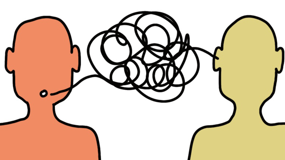 Illustration som visar två personer som kommunicerar genom att prata och lyssna.